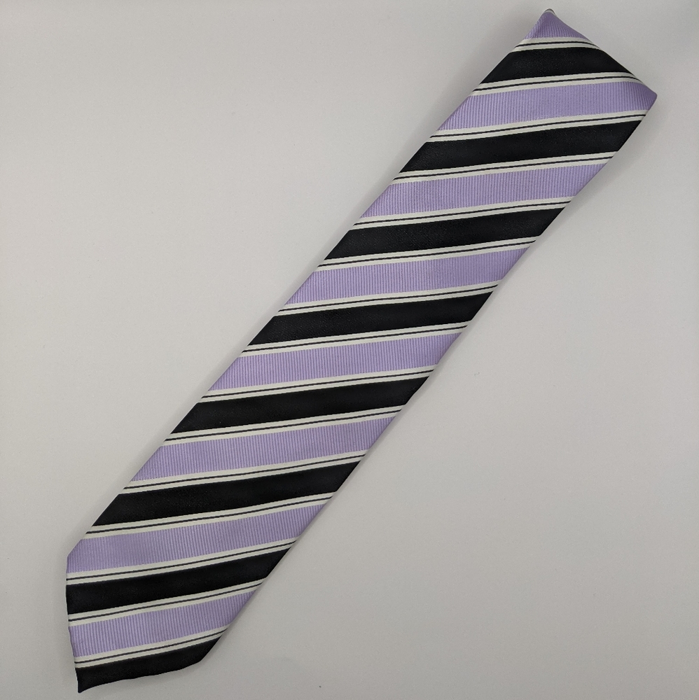 Bergamo - Purple & Black Diagonal Stripe Pattern Men's Neck Tie